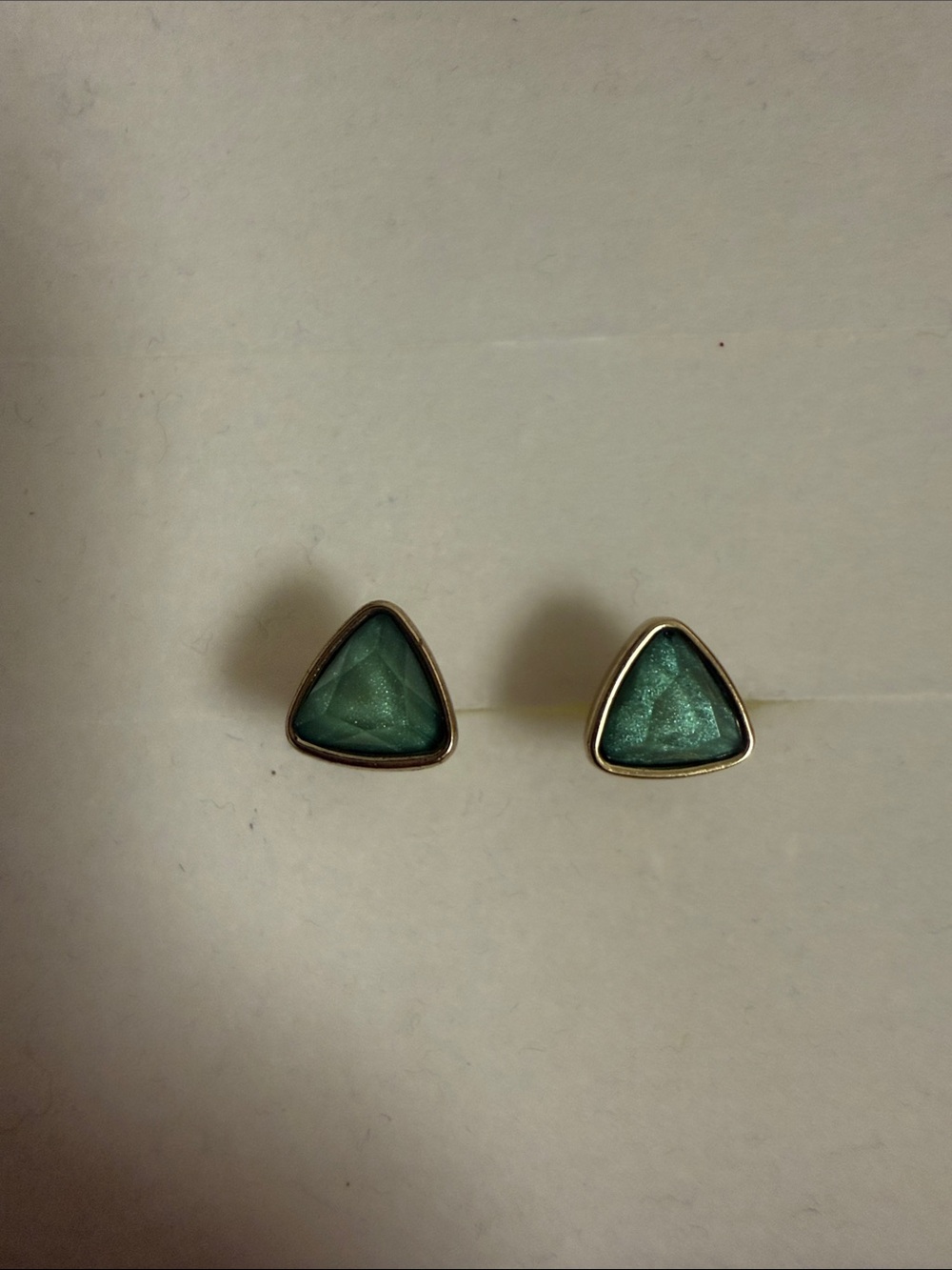 Green shimmer rhinestone dainty triangle stud earrings
